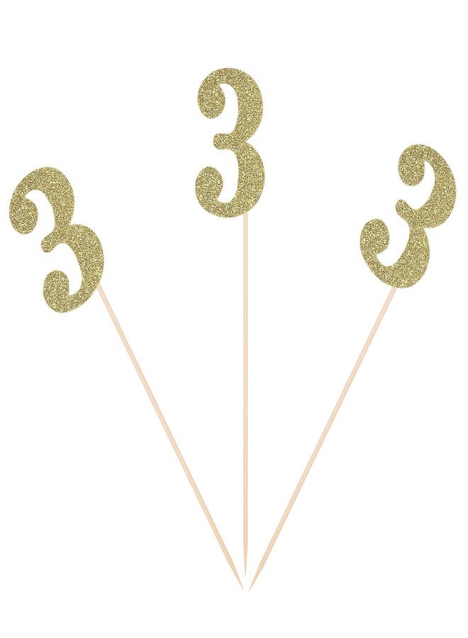 Giuffi Third Birthday Centerpiece Sticks Gold Glitter Number 3 Party Table Toppers Flower Picks Anniversary Party Supplies - Pack of 10 - Image 2