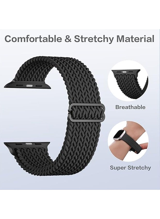 Sthxyfaith Solo Loop Nylon Band for Apple Watch, Soft Stretchable Replacement Wristband, Woven Elastic Strap Wristbands for IWatch Series 8/7/6/SE/5/4, 42MM/44MM/45MM/49MM L(Black) - Image 2