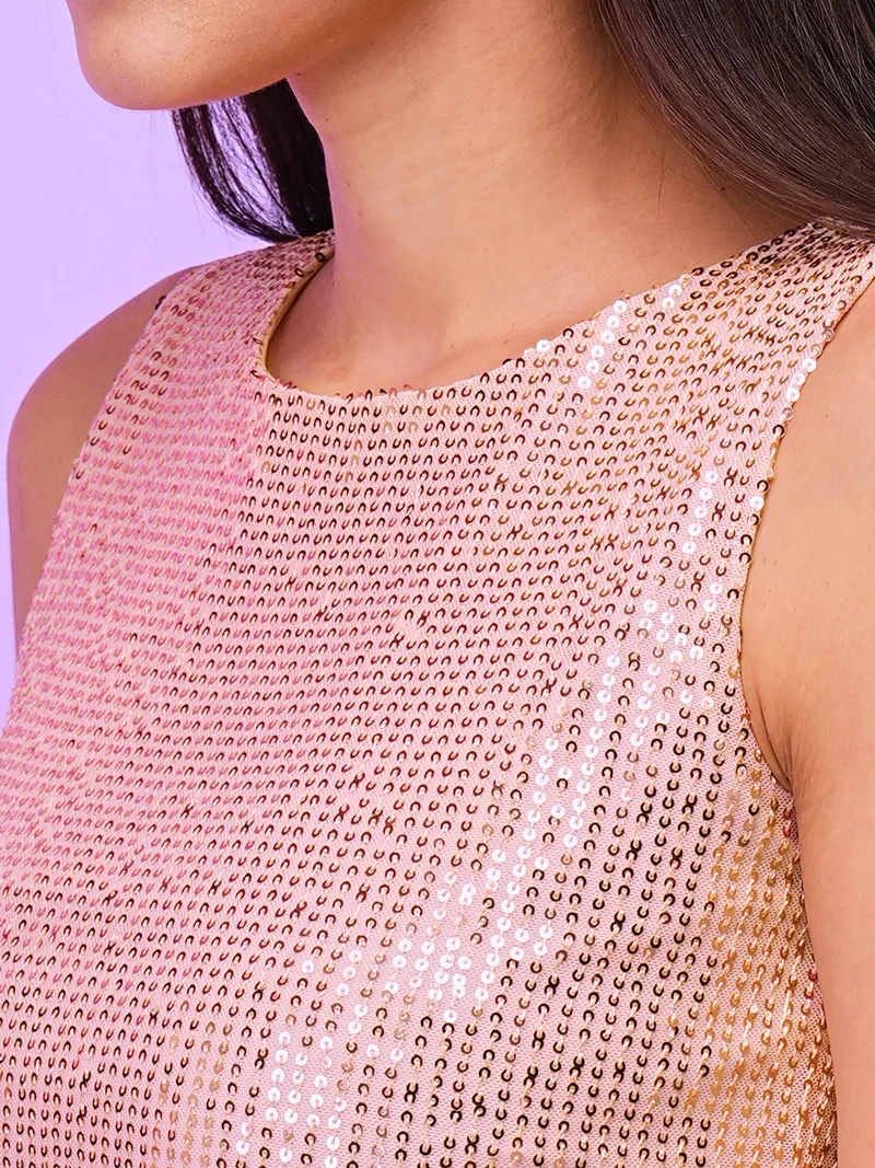 globus  Women Rose Gold Round Neck Sleeveless Sequinned Party Top for Women | Best Price UAE