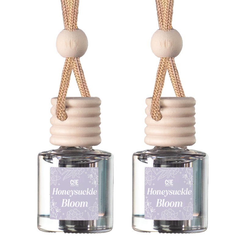 CE CRAFT C&E Craft Co Hanging Car Air Freshener Diffuser 2 Pack, Long Lasting Fragrance Oil Car Freshener, Glass Bottle Auto Air Freshener, Made in USA (Honeysuckle Bloom) - Image 1