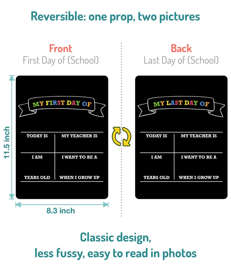 Fun-Plus First and Last Day of School Sign Board, 12″x8.5″ Photo Prop Board (Double Sided), Wet Erase, 1st Day Back to School - Image 4