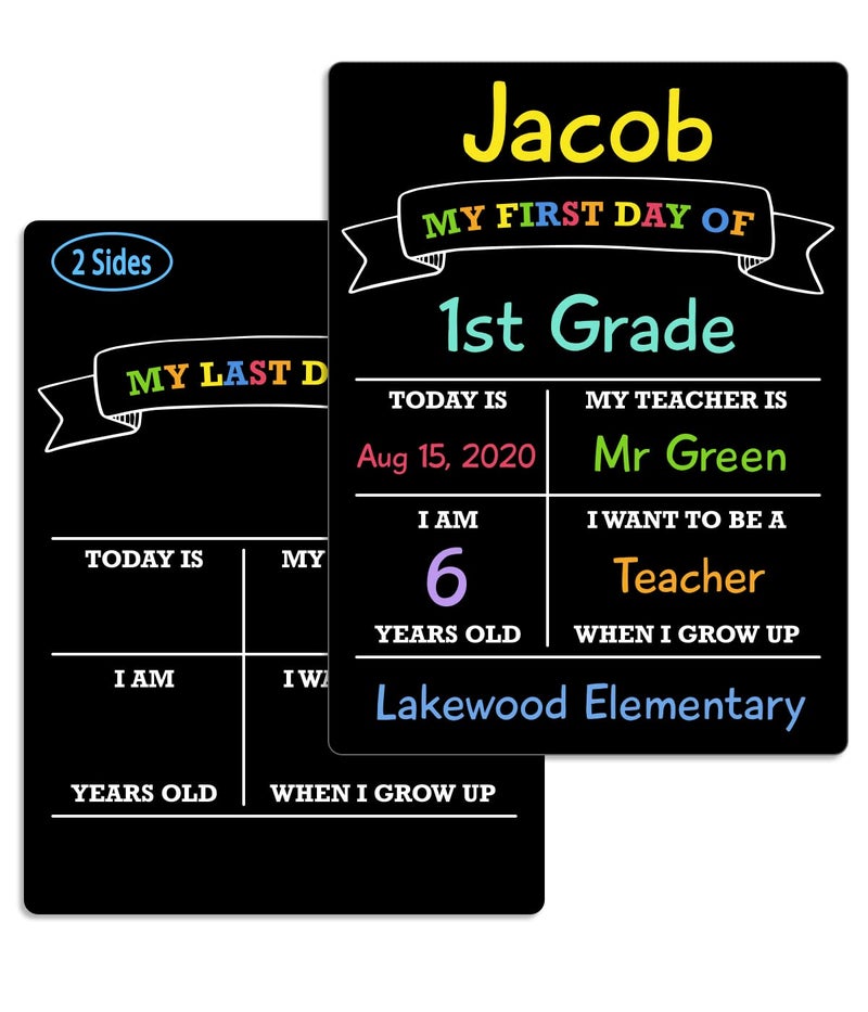 Fun-Plus First and Last Day of School Sign Board, 12″x8.5″ Photo Prop Board (Double Sided), Wet Erase, 1st Day Back to School - Image 1