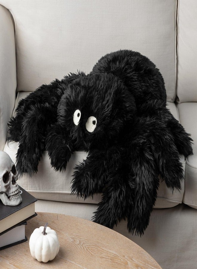 Phantoscope Happy Halloween Spider Shaped Throw Pillow, Faux Fur Fluffy Tarantula Shaped Halloween Cushion Pillow, Black, 9 x 16 inch - Image 1