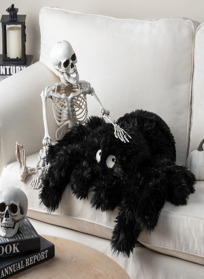 Phantoscope Happy Halloween Spider Shaped Throw Pillow, Faux Fur Fluffy Tarantula Shaped Halloween Cushion Pillow, Black, 9 x 16 inch - Image 2