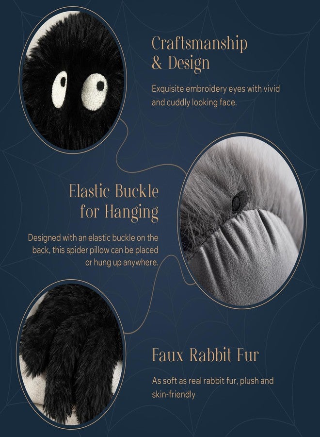 Phantoscope Happy Halloween Spider Shaped Throw Pillow, Faux Fur Fluffy Tarantula Shaped Halloween Cushion Pillow, Black, 9 x 16 inch - Image 3