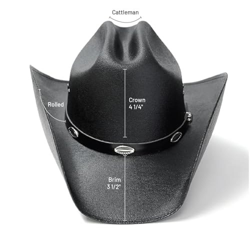 Western Express Natural Straw Cowboy Hat for Men and Women - Cattleman Style with Black Hat Band and Silver Conchos - Image 3