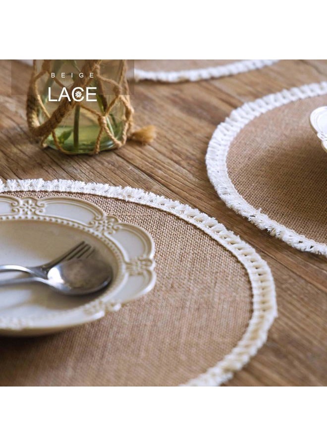 FunWheat 15 Inch Round Jute Placemats Set of 12, Braided Burlap Table Mats for Dining Table, Heat Resistant Farmhouse Woven Placemats for Fall Farmhouse Decor (Short Tassels) - Image 5