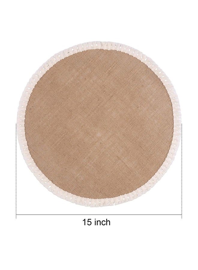 FunWheat 15 Inch Round Jute Placemats Set of 12, Braided Burlap Table Mats for Dining Table, Heat Resistant Farmhouse Woven Placemats for Fall Farmhouse Decor (Short Tassels) - Image 2