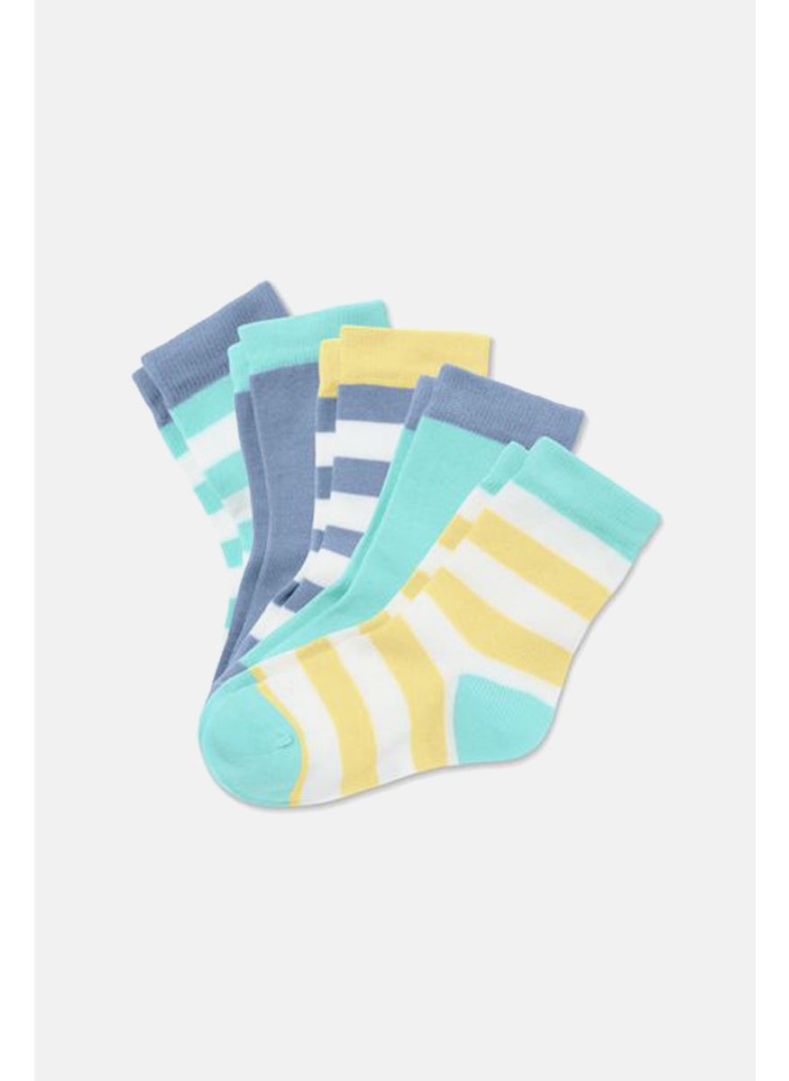 Tchibo Kids Girl 5 Pieces Stripe Cotton Socks, Mint and Grey Combo  - Image 1