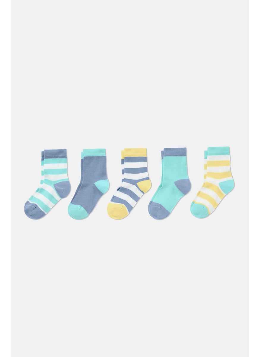 Tchibo Kids Girl 5 Pieces Stripe Cotton Socks, Mint and Grey Combo  - Image 2