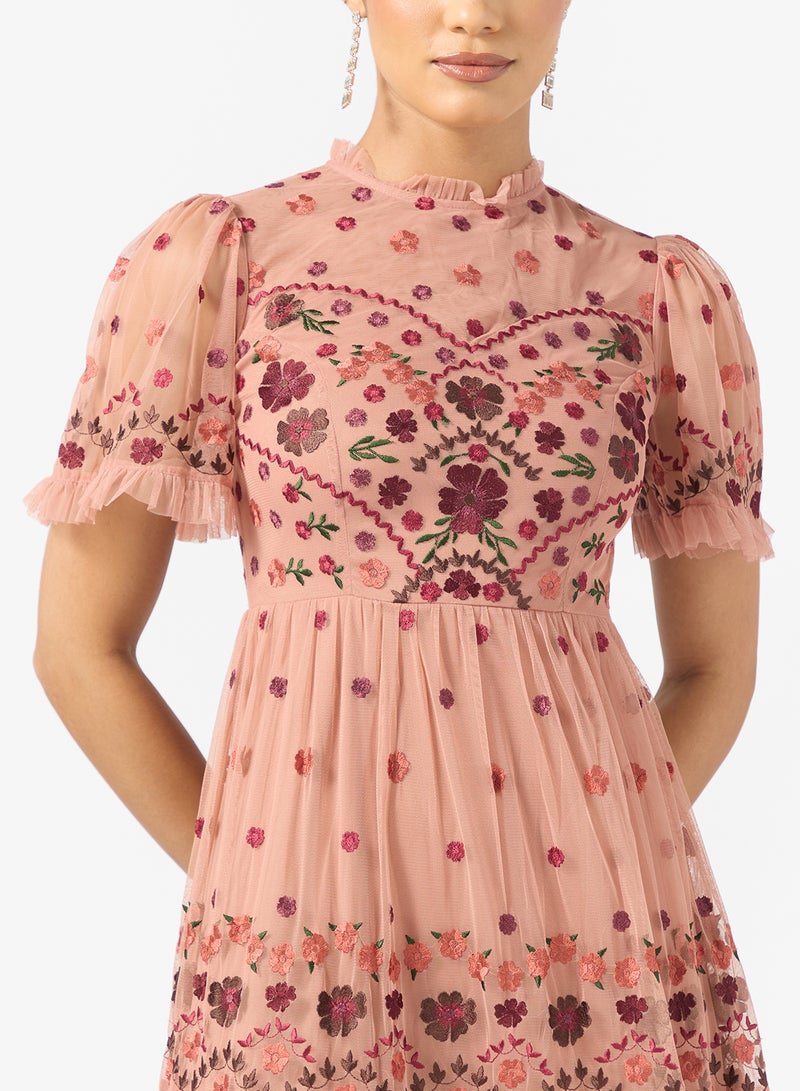 Maya Embroidered Tiered High Neck Maxi Dress - Image 3