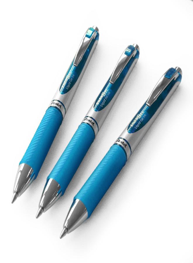 Pentel EnerGel XM BL77-S3 Retractable Liquid Gel Ink Pen - 0.7mm - Turquoise- Pack of 3 - Image 4