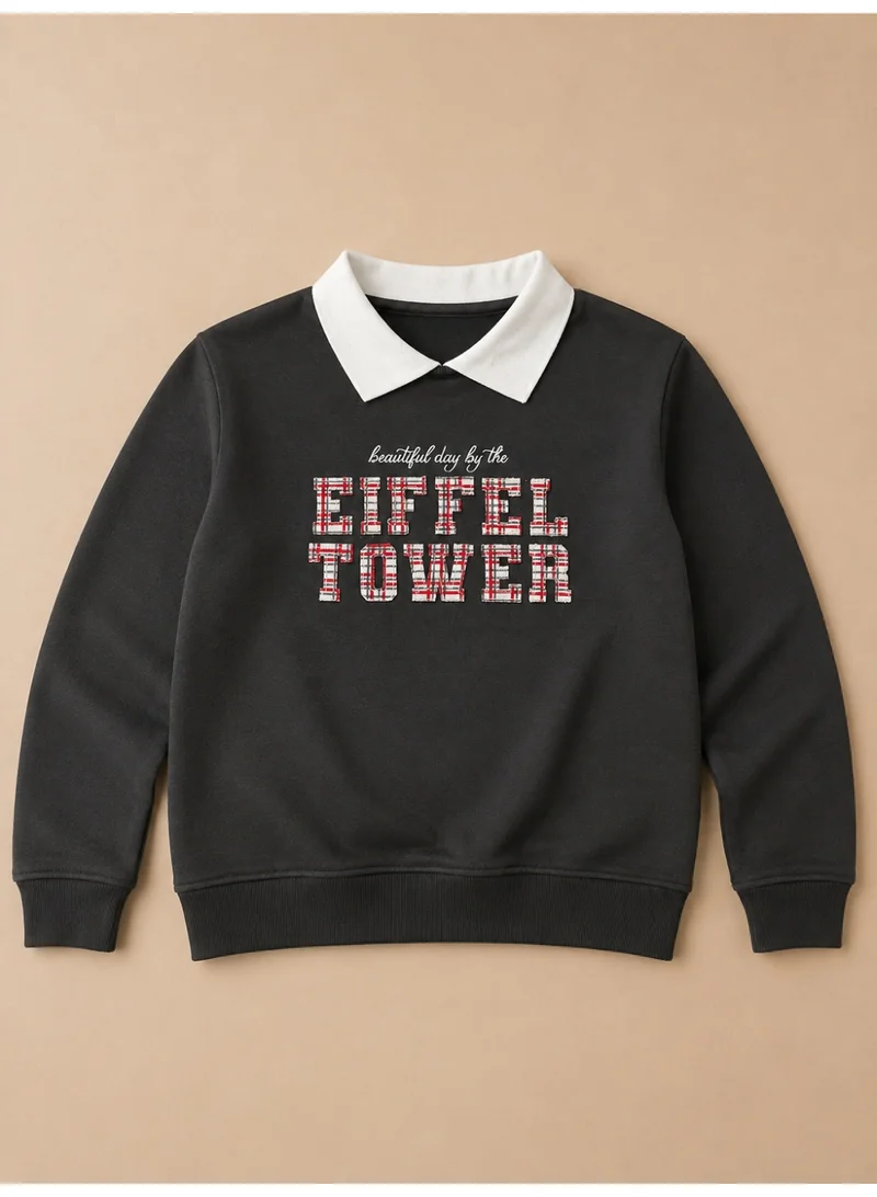 فكتور اند جين Girls Collared "Eiffel Tower" Print Pullover with Collar