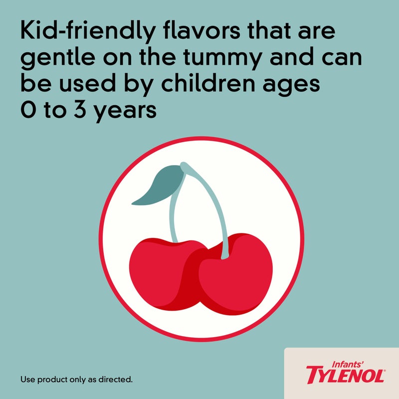 Tylenol Infants Oral Suspension Liquid Medicine with Acetaminophen, Baby Fever Reducer & Pain Reliever for Minor Aches & Pains, Sore Throat, Headache & Teething Pain, Dye-Free Cherry, 1 fl. oz - Image 5