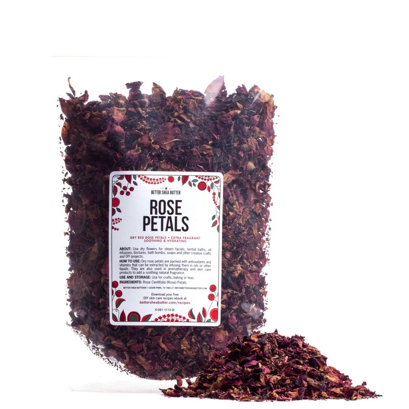 Better Shea Butter Dried Rose Petals  Edible Food Grade Red Petals for Cooking and Tea  Suitable for Soap Making Infused Oils Lipgloss Bath Bombs Bath Wedding Confetti  4 oz by Better Shea Butter