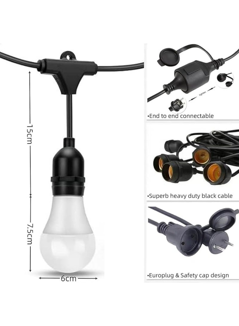 يوويل في الهواء الطلق مقاوم للماء IP65 سلسلة أضواء LED E27 حامل سلك حامل لمبة 50 مترًا مع 100 مصباح LED 9 وات أبيض بارد مع قابس الاتحاد الأوروبي حامل المصباح الشمسي لأضواء رمضان الديكور والديكور الخارجي ضوء سلسلة سلكية معلقة ضوء رمضان للحديقة التجارية وساحة الشرفة - Image 3