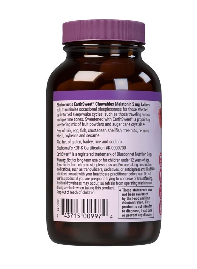 Bluebonnet نوتريشن إيرث سويت ميلاتونين 5 ملغ سريع المفعول قابل للذوبان ليلاً للاسترخاء ودعم النوم المريح - مساعد للنوم - خالي من الغلوتين، نباتي - بنكهة التوت - 120 قرص قابل للمضغ - Image 3