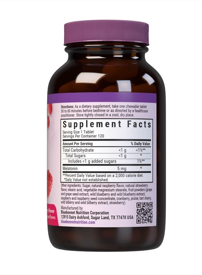 Bluebonnet نوتريشن إيرث سويت ميلاتونين 5 ملغ سريع المفعول قابل للذوبان ليلاً للاسترخاء ودعم النوم المريح - مساعد للنوم - خالي من الغلوتين، نباتي - بنكهة التوت - 120 قرص قابل للمضغ - Image 2