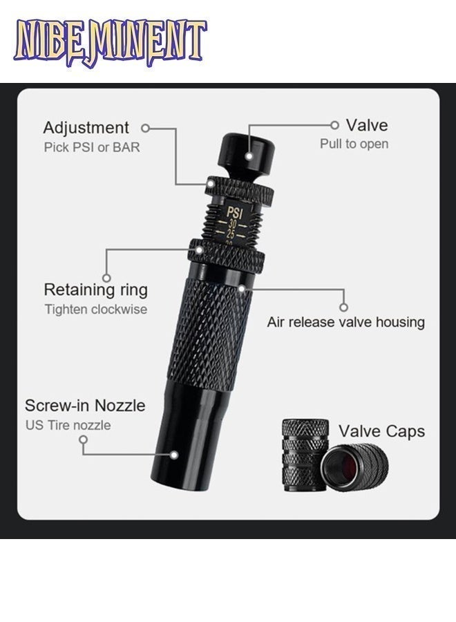 NIBEMINENT 4 PCS Adjustable Auto-Stop Tire Deflator Valve Kit (10-30 PSI) Screw-on Tyre Air Down Tool for Vehicles Motorcycle Offroad(with 4 Valve caps) - Image 4