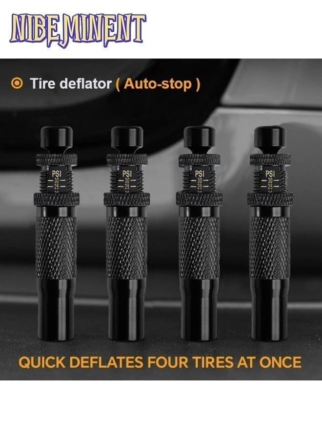 NIBEMINENT 4 PCS Adjustable Auto-Stop Tire Deflator Valve Kit (10-30 PSI) Screw-on Tyre Air Down Tool for Vehicles Motorcycle Offroad(with 4 Valve caps) - Image 5