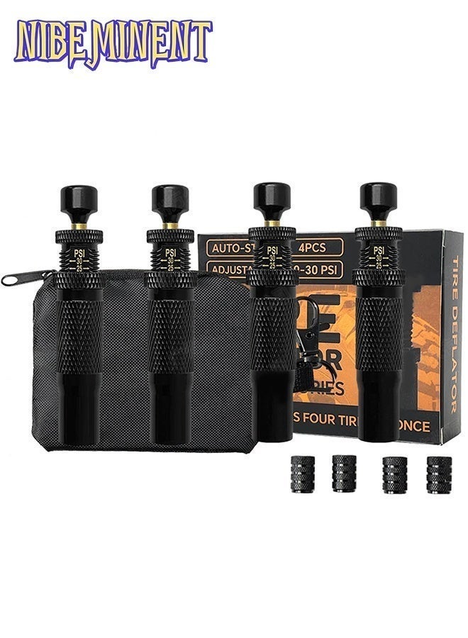 NIBEMINENT 4 PCS Adjustable Auto-Stop Tire Deflator Valve Kit (10-30 PSI) Screw-on Tyre Air Down Tool for Vehicles Motorcycle Offroad(with 4 Valve caps) - Image 2