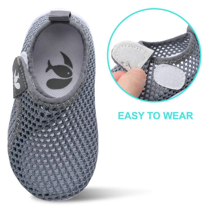 JOINFREE Toddler Baby Water Shoes Kids Swim Soft Sole Shoes Walking Sneakers Slip On Shoes Mesh Grey 2-2.5 Years Toddler - Image 2