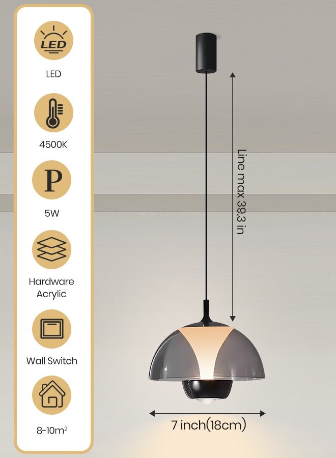 YATAI LIGHTING Modern LED Pendant Light, Black Dome Pendant Lamp with 4500K Warm White LED, 15W Adjustable Height, Hardware & Glass, Ideal for Bedside Dining Table Kitchen Island  - Image 2