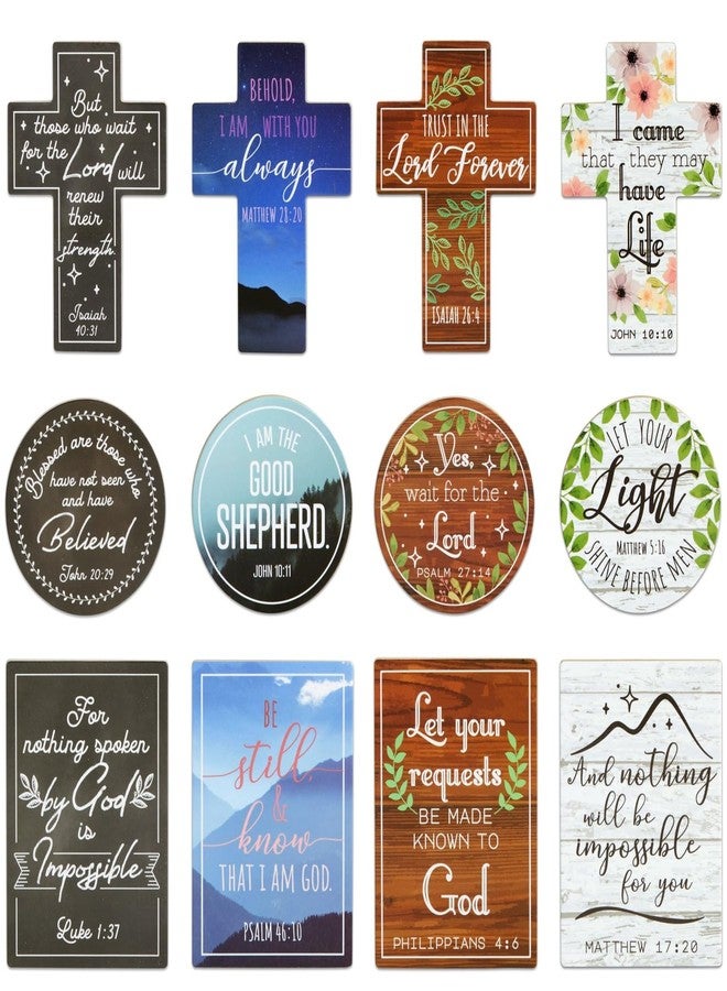 Juvale Refrigerator Magnets - Bible Verse Magnets - Versatile Christian Locker Accessories - MDF Magnetic Cross for Refrigerator - Pack of 12, Multi-Color, 3" Round/3"x 2" Rect/3"x 4" Cross - Image 1