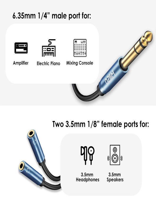 MillSO 6.35mm 1/4 Male to Dual 3.5mm 1/8 Female Headphone Adapter, TRS Stereo Sapphire Blue & Gold-Plated Audio Splitter for Amplifiers, Guitar Amp, Keyboard Piano, Home Theater, Mixer - 12 inch - Image 5