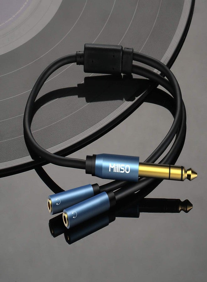 MillSO 6.35mm 1/4 Male to Dual 3.5mm 1/8 Female Headphone Adapter, TRS Stereo Sapphire Blue & Gold-Plated Audio Splitter for Amplifiers, Guitar Amp, Keyboard Piano, Home Theater, Mixer - 12 inch - Image 2
