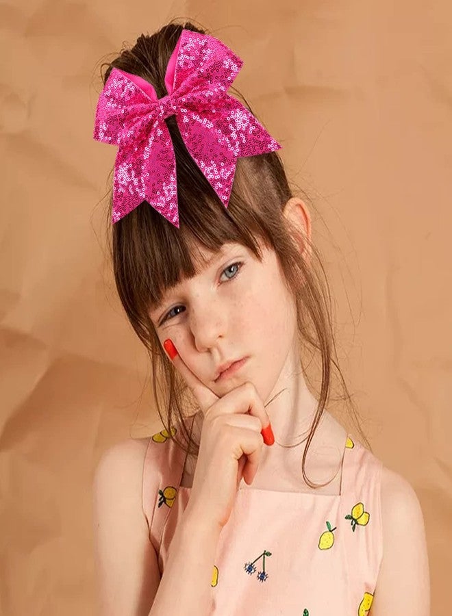 Oaoleer 12PCS 7" Large Glitter Cheer Hair Bows Ponytail Holder Elastic Band Handmade for Cheerleading Teen Girls College Sports (Sequin Hot Pink 12PCS) - Image 3