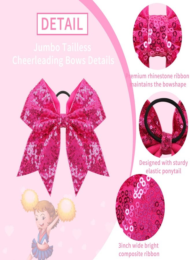 Oaoleer 12PCS 7" Large Glitter Cheer Hair Bows Ponytail Holder Elastic Band Handmade for Cheerleading Teen Girls College Sports (Sequin Hot Pink 12PCS) - Image 5