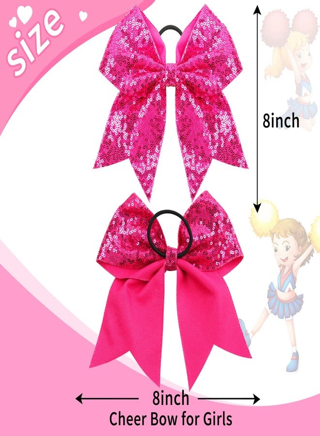 Oaoleer 12PCS 7" Large Glitter Cheer Hair Bows Ponytail Holder Elastic Band Handmade for Cheerleading Teen Girls College Sports (Sequin Hot Pink 12PCS) - Image 4