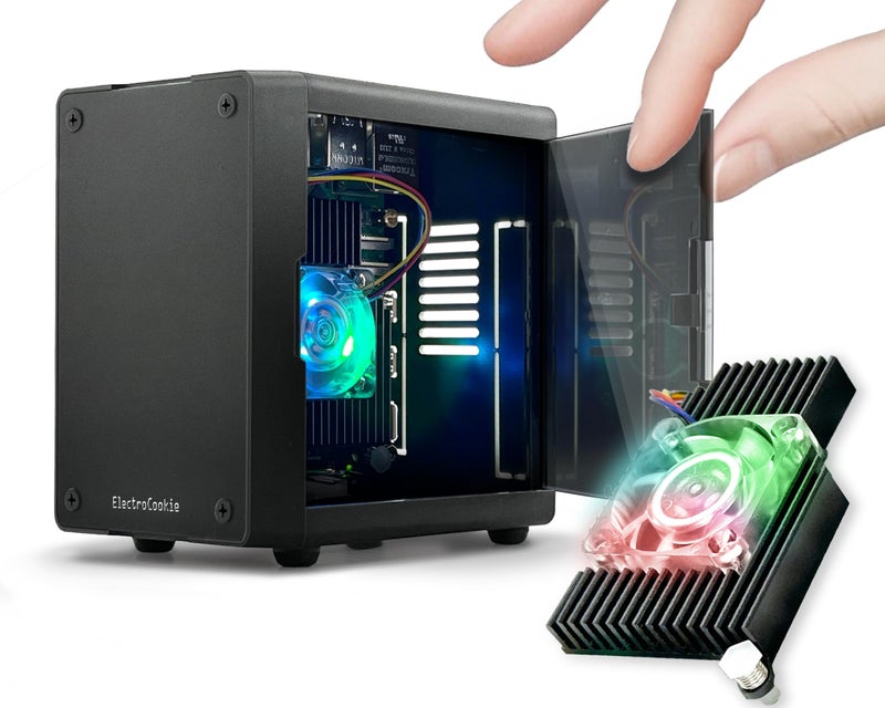 ElectroCookie Mini PC Case for Raspberry Pi 5 with Active RGB Lighting Cooler (Matte Black) - Image 1