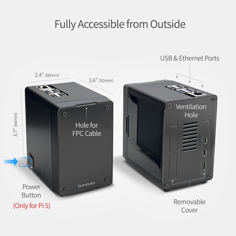 ElectroCookie Mini PC Case for Raspberry Pi 5 with Active RGB Lighting Cooler (Matte Black) - Image 4