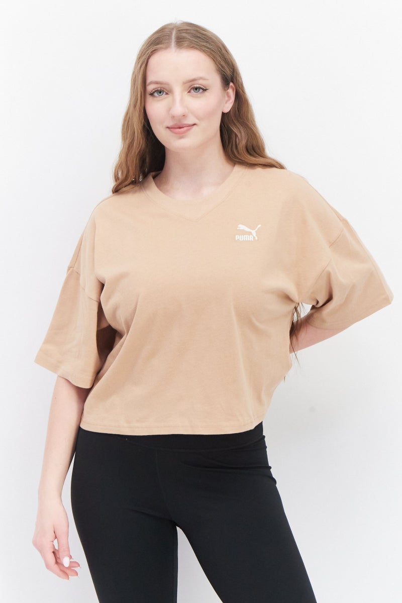 PUMA Women Oversized Fit Short Sleeve Brand Logo Training T-Shirt, Dusty Tan - Image 1