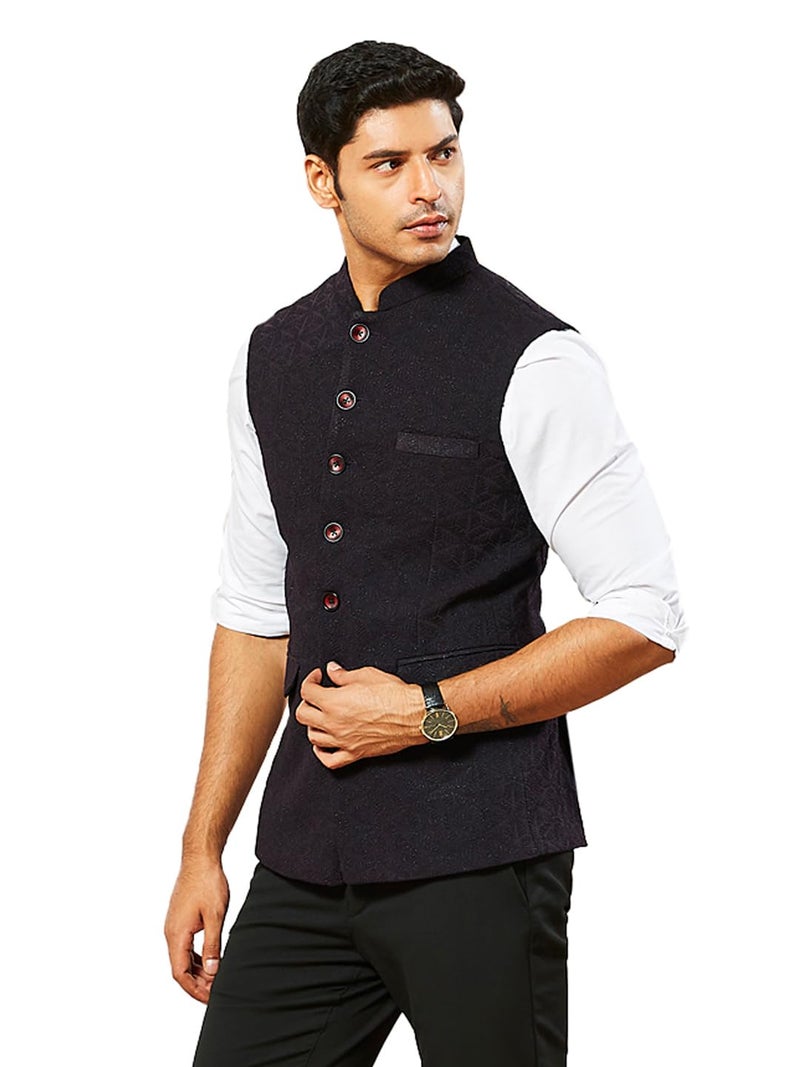 VASTRAMAY Men's Wine - Nehru Jacket, Silk Blend Emboss Fabric nehru jacket For Men, Traditional Indian Festive & Ethnic Wear - Image 1