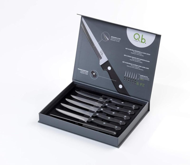 Professional Steak Knife 6 Set, with Smooth Stainless Steel Blade, 11.2 cm Blade, 6-Piece Knife Kit with Riveted Handle in Propylene Plastic, Dishwasher Safe (Soft)