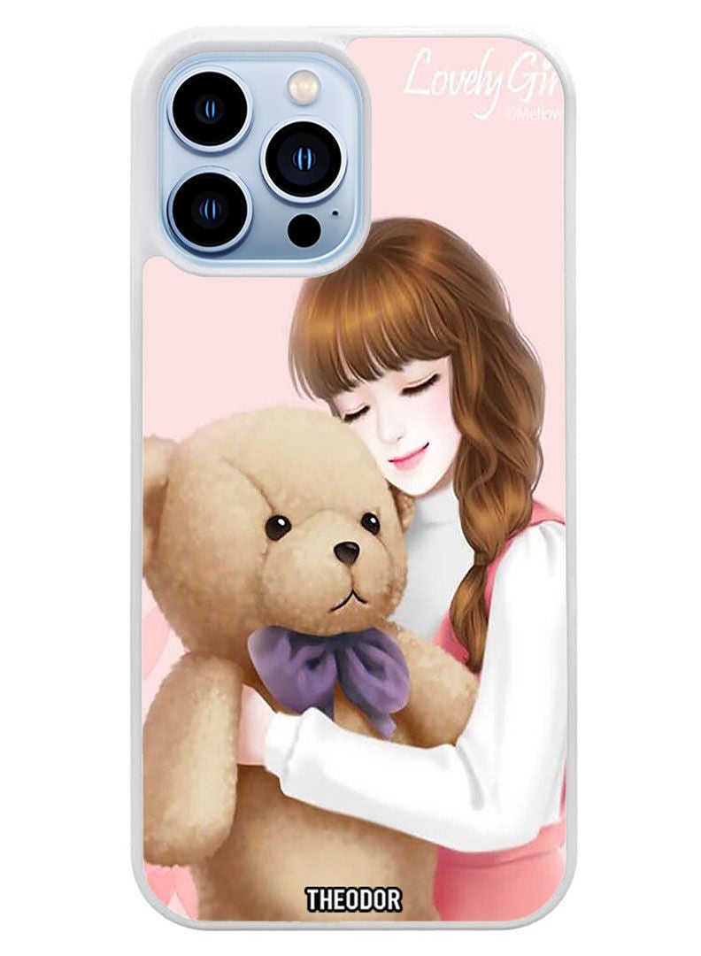 Theodor Protective Case Cover For APPLE IPHONE 14 Pro Lovely Girl Witih Teddy (White Bumper) - Image 1