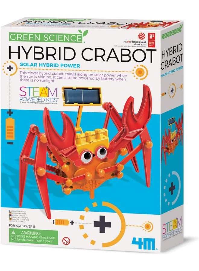 4M Green Science Hybrid Crabot – Build a Crawling Crab Robot Powered by Solar or Battery – DIY STEM Toy for Kids Ages 5+ – Educational Robotics Kit for Boys and Girls to Learn Green Energy | 00-03448 - Image 1