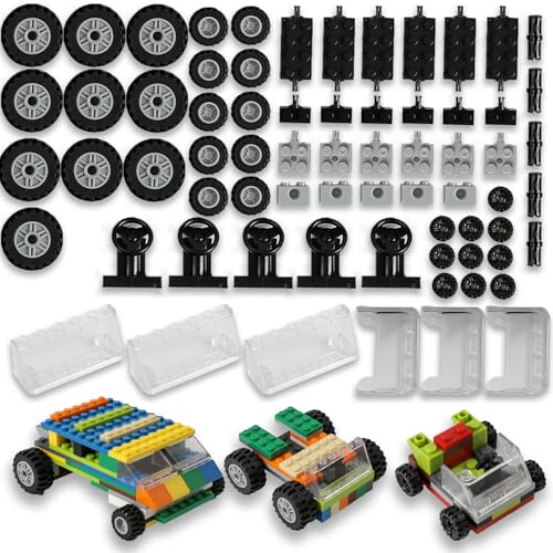 HUIZDQ 120pcs Wheels and Axles Set Including Wheels Windshield Traffic Light Vehicle Truck Parts Classic Pieces Accessories Compatible with Classic Brick Toys - Image 1
