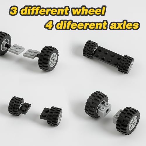 HUIZDQ 120pcs Wheels and Axles Set Including Wheels Windshield Traffic Light Vehicle Truck Parts Classic Pieces Accessories Compatible with Classic Brick Toys - Image 5