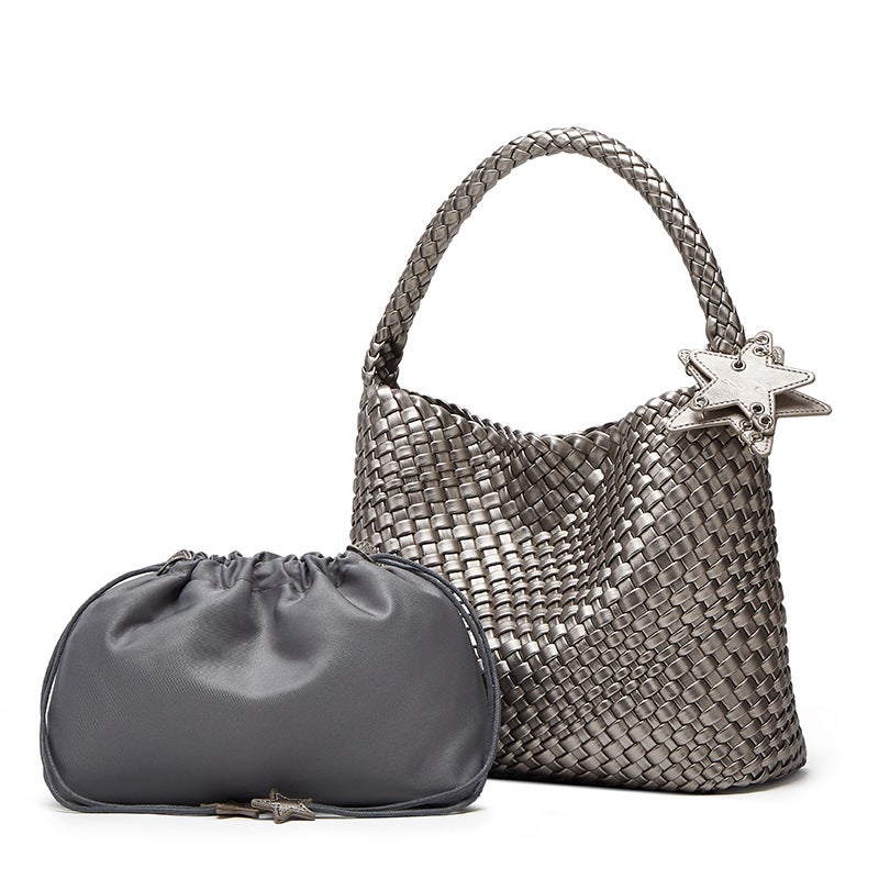 Korean Style Large-Capacity Tote Bag, Hand-Woven Bag, Commuting Armpit Shoulder Bag, Simple And Fashionable Handbag - Image 1