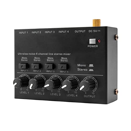 Btuty Ultra Low Noise 4 Channel Line Stereo Mixer 4 Input 1 Output DC 5V Portable Mini Audio Mixer Microphone Guitar Bass Keyboard Mixers for Club Bar Stage Studio - Image 1