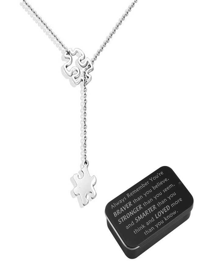 BNQL Autism Awareness Necklace Autism Puzzle Necklace Autism Gift Jewelry with You Are Braver Stronger Smarter Than You Think Jewelry Box (autism necklace) - Image 1