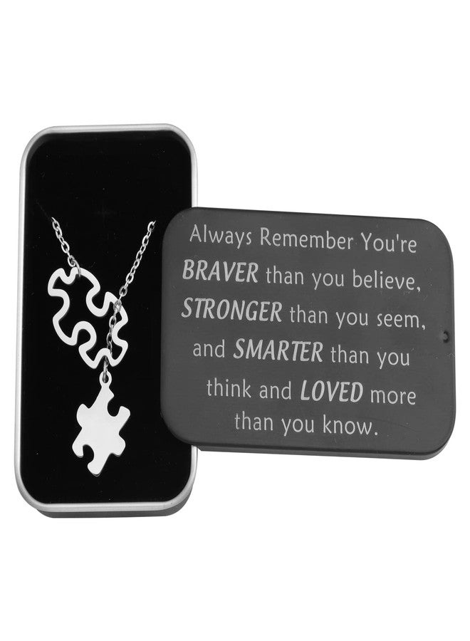 BNQL Autism Awareness Necklace Autism Puzzle Necklace Autism Gift Jewelry with You Are Braver Stronger Smarter Than You Think Jewelry Box (autism necklace) - Image 3