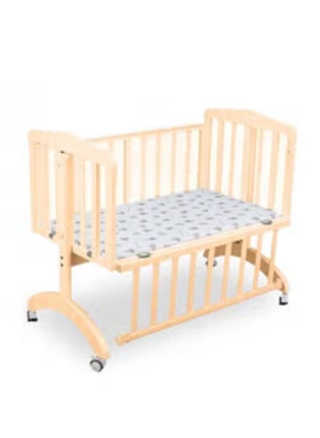 Generic - Multifunctional Baby Wooden Cradle with Detachable Mosquito Net Swing Lock Wheels and Side Attachment for Parents Bed 90x45cm - Image 1
