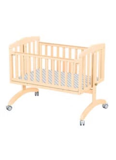 Multifunctional Baby Wooden Cradle with Detachable Mosquito Net Swing Lock Wheels and Side Attachment for Parents Bed 90x45cm