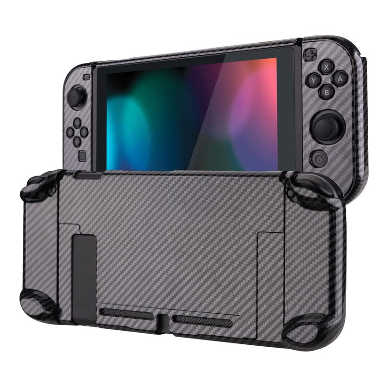 eXtremeRate PlayVital Glossy Back Cover for Nintendo Switch Console Handheld Separable Protector Hard Shell for Joycon Dockable Protective Case for Nintendo Switch Graphite Carbon Fiber Pattern - Image 2