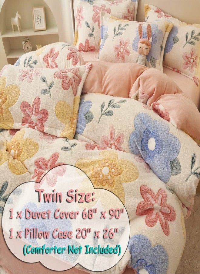 LMONMOO Pink Duvet Cover Twin, Fluffy Comforter Cover Set, Kawaii Bedding Sets for Girl Ultra Soft Cute Floral Bed Set for Kids (Flower, Twin) - Image 5
